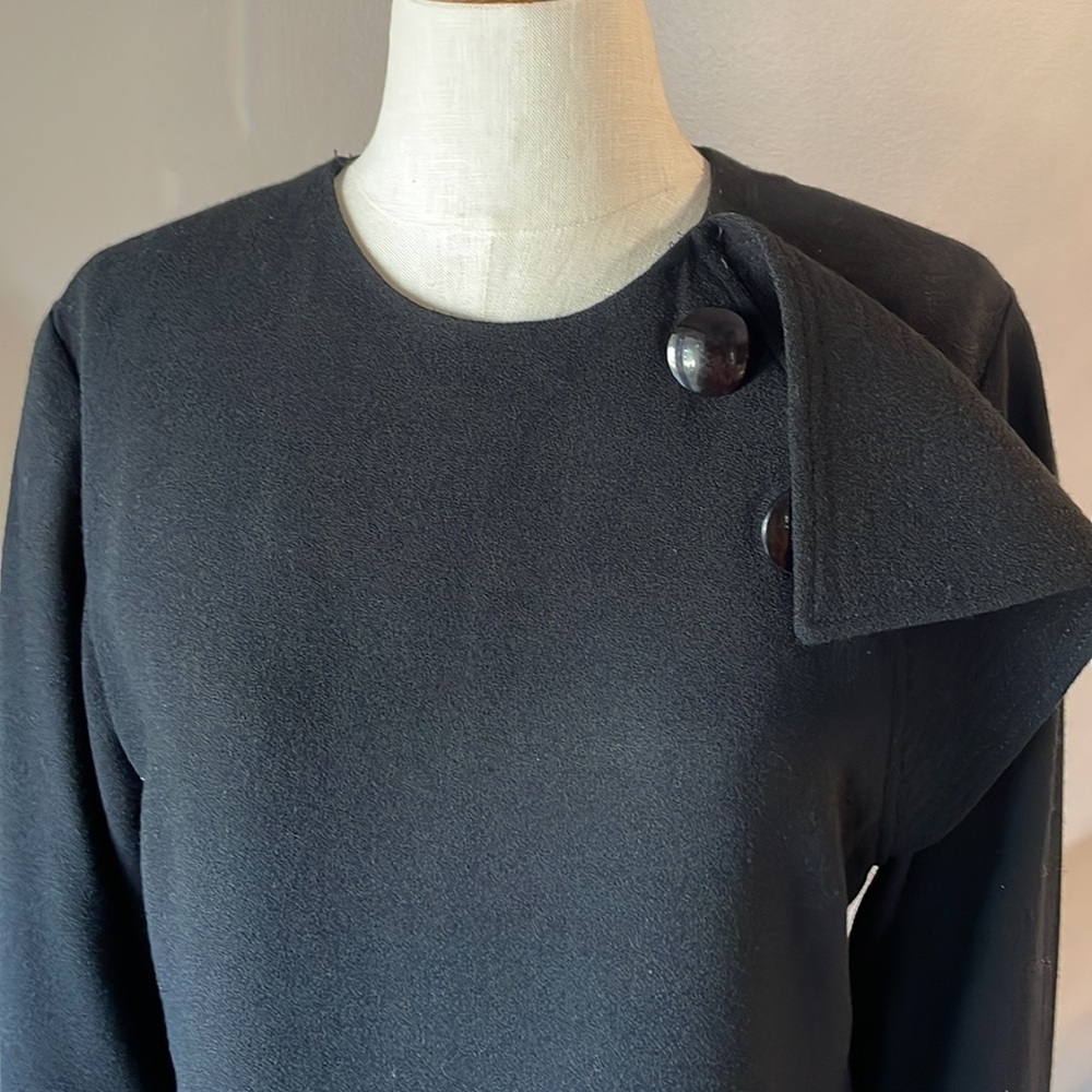 Albert Nipon Vintage CLASSY sophisticated black dress wool crew flip neck 8